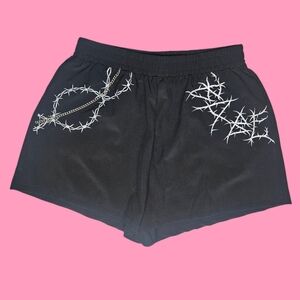 BABEWEAR Black Women's Shorts with Hand Painted Barbed Wire Design